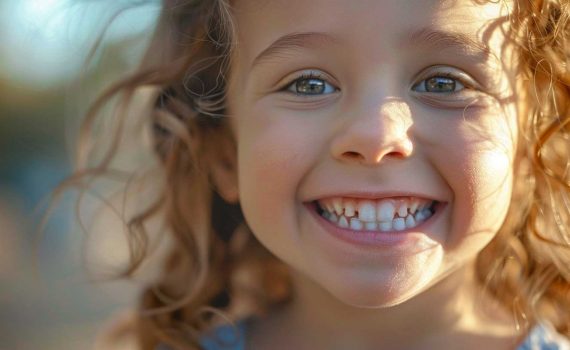 Child Smiling, showing her teeth after leaving Blue Brush Dental in Irvine
